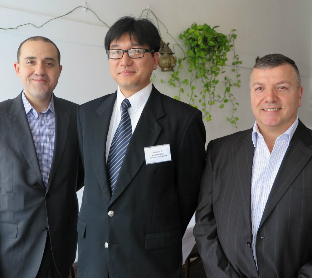 Oki Data Australia reaches out, l-r: Antonio Leone, marketing manager, with Dennie Kawahara, managing director, and Gregory Mikaelian, national sales manager